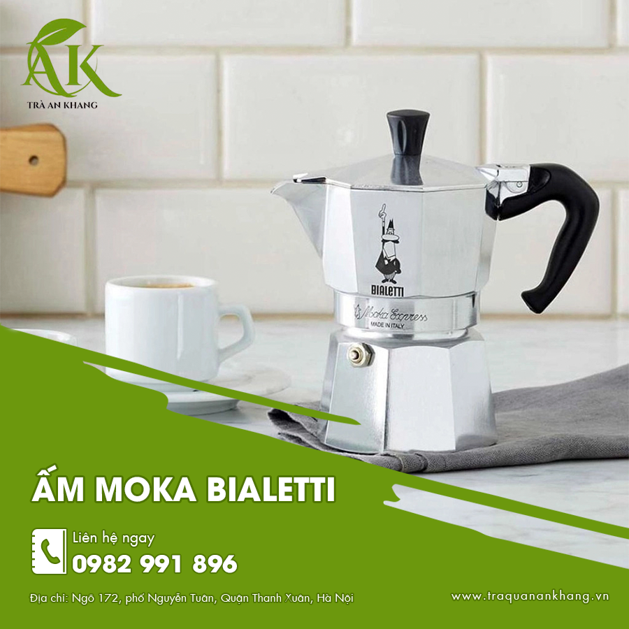 Ấm moka Bialetti chính hãng mang phong cách pha cà phê Ý truyền thống.