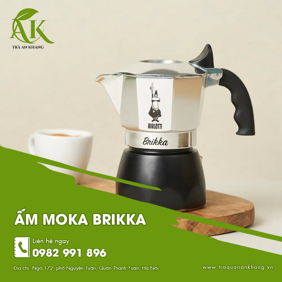 Ấm moka Brikka nhôm cao cấp dẫn nhiệt nhanh và giữ hương vị nguyên bản.