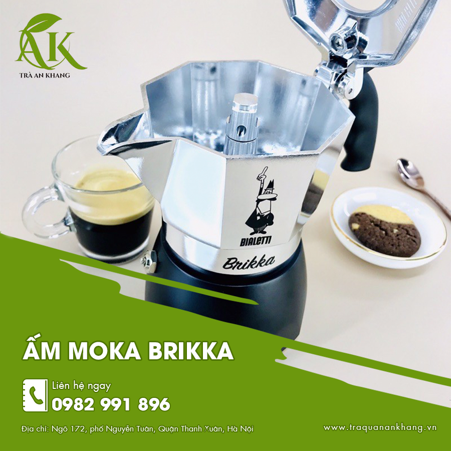Ấm moka Brikka chính hãng cho hương vị cà phê Ý đậm đà và sánh mịn.