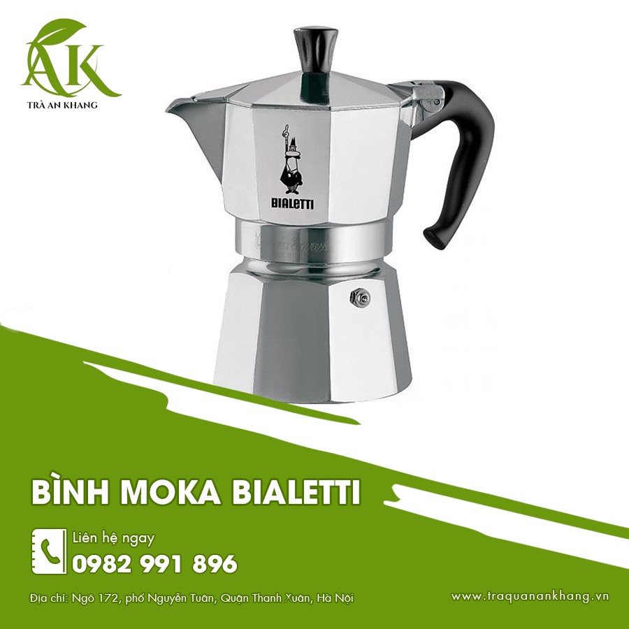 Bình moka Bialetti nhôm nguyên khối bền đẹp và dẫn nhiệt nhanh.