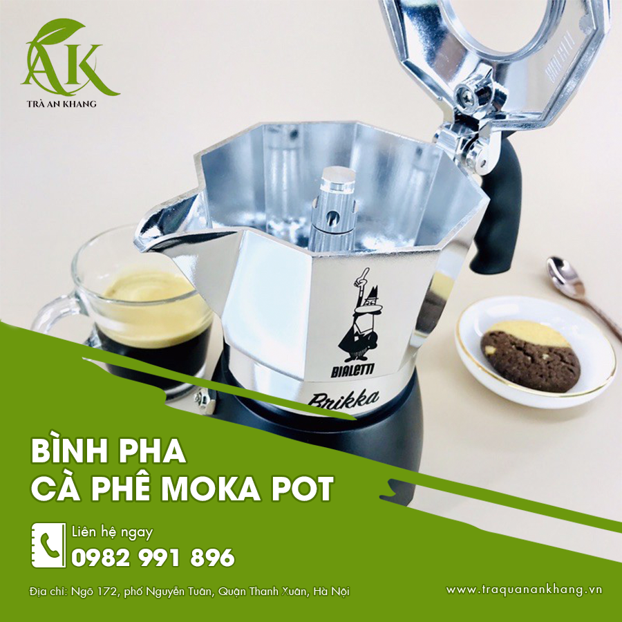 Bình pha cà phê moka pot inox sáng bóng sang trọng và dễ vệ sinh.